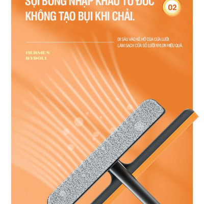 Cây Lau Kính Thông Minh 3in1 Đa Năng Mini Xoay 360 Độ Nhỏ Gọn Tiện Lợi Với Tay Cầm Chống Trơn Màu Cam