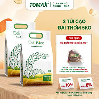 Combo 2 túi 5kg gạo Đài Thơm Deli Rice tơi xốp, dẻo cơm, thơm dịu - TOMAX