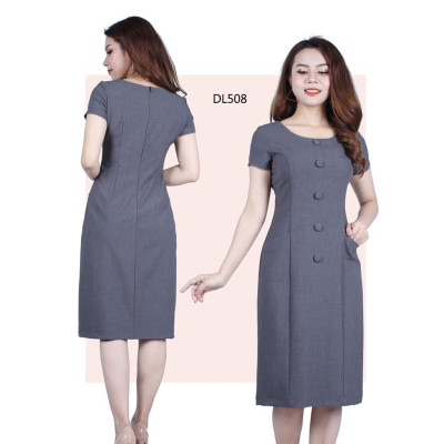 Đầm Suông Xám Tiêu Phối Nút Sang Trọng DL508