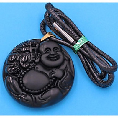 Dây chuyền mặt Phật Di Lặc - thạch anh đen 4.5cm DEPDLE9