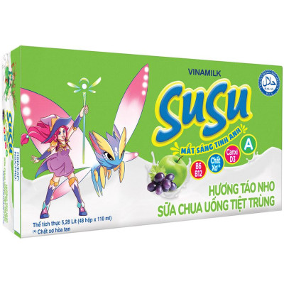 Sữa chua uống hương táo nho Vinamilk Susu - Thùng 48 hộp 110ml.