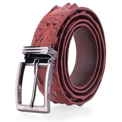 HP4843 - Dây nịt nam da cá sấu Huy Hoàng  3,5P đầu kim màu nâu đỏ