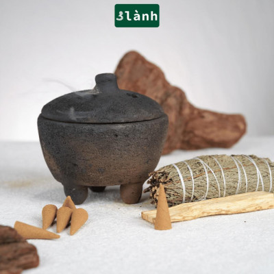 Lư Xông Thủ Công Chăm Bằng Đất Sét 3 Lành - Dùng Đốt Nụ Trầm, Nụ Thảo Mộc, Bó Xông, Gỗ Thánh - Phong Cách Thuần Việt