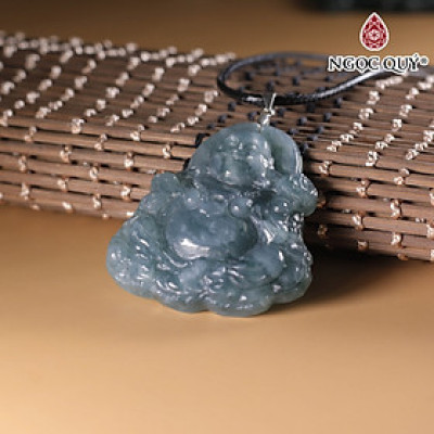 Mặt dây chuyền phật Di Lặc cẩm thạch lam ngọc 45x48mm mệnh thủy mộc - Ngọc Qúy Gemstones