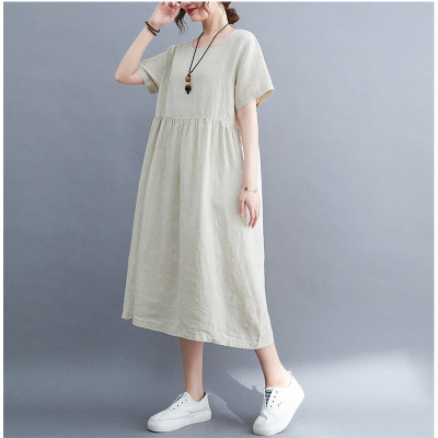 Đầm Suông Cổ Tròn Tay Cộc Dáng Dài Chất Đũi Mềm Mại Haint Boutique