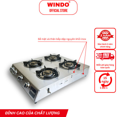 Bếp Gas Công Nghiệp Thấp Áp 4 Lò WINDO - 4 lò phi 80 - Hàng Chính Hãng 