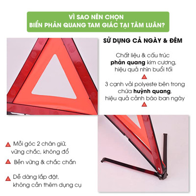 Biển báo phản quang tam giác xếp gọn, biển cảnh báo nguy hiểm, biển tam giác phản quang sự cố, phụ kiện ô tô Tâm Luân