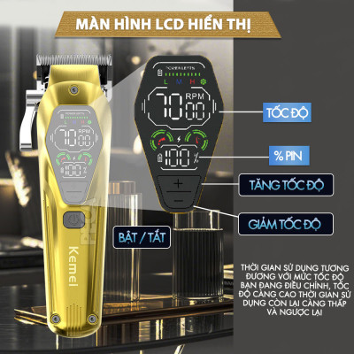 Tông đơ cắt tóc chuyên nghiệp Kemei KM-1698 lưỡi cắt mạ carbon DLC cao cấp công suất siêu mạnh 10W - Chính hãng