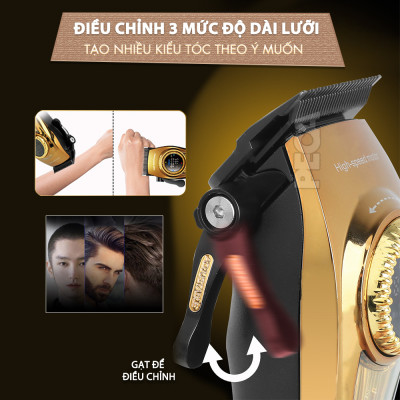 Tông đơ cắt tóc chuyên nghiệp Kemei KM-1691 lưỡi cắt mạ carbon công suất 10W điều chỉnh 40 mức tốc độ - Hàng chính hãng