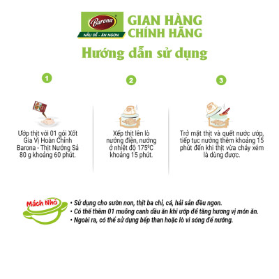 Combo 3 gói Xốt gia vị hoàn chỉnh Barona - Thịt Nướng Sả 80gr