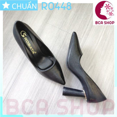 Giày cao gót nữ 8p RO448 ROSATA tại BCASHOP da vân nhám thời trang, gót trụ cách điệu - màu đen