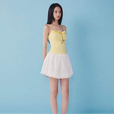 DOTTIE - Chân váy ngắn trang trí bèo - Trắng - S0284