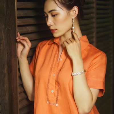 Đầm Sơ Mi Linen Kéo Sợi Mơ Nghiền DRE197 thời trang thiết kế Hity