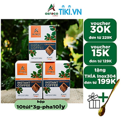 Hộp giấy 10 gói*3g/gói_Cà phê AEROCO hòa tan sấy lạnh thăng hoa Robusta