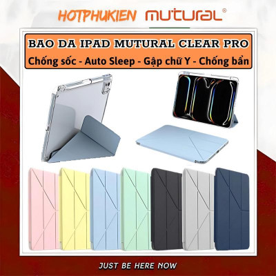 Bao da Cho IPAD Gen 11 A16 2025 / Gen 10 hiệu Mutural Clear Pro - Lưng PC trong suốt , viền TPU, Có Khay Đựng Bút, Bao Da Thông Minh, tự động tắt mở màn hình - Hàng nhập khẩu