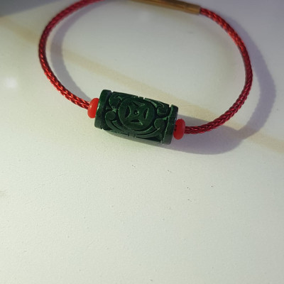 Vòng tay charm Lu Thống Đồng Tiền Đẹp  Đá Cẩm Thạch tự nhiên Xanh Đậm đẹp Dây Đỏ có khoen  Hợp Nữ mệnh Thủy Mộc Hỏa ạ