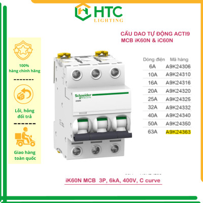 [Hàng chính hãng Schneider Electric] Cầu dao / Aptomat tự động  MCB Acti9 IK60N 3P 6kA 400V, C Curve