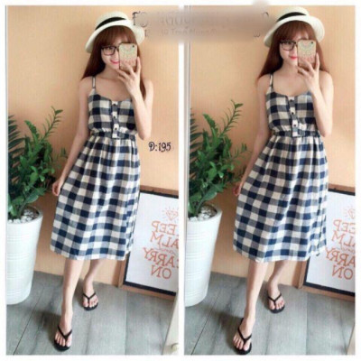 ĐẦM MAXI SỌC CARO 2 DÂY SIÊU HÓT