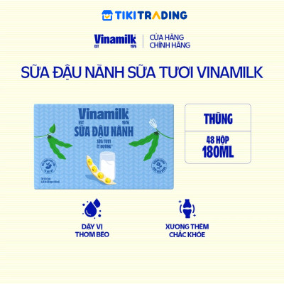 Thùng 48 hộp sữa đậu nành sữa tươi ít đường Vinamilk 180ml