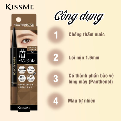 Bút Chì Sáp Kẻ Lông Mày Chống Lem Trôi ,Lõi Siêu Mịn Kissme Heavy Rotation Eyebrow Pencil (0,09g)