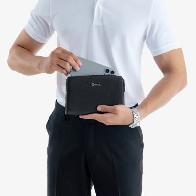 Ví Cầm Tay Công Sở Clutch Nam GENCE RB03 Chất Liệu Da Bò Cao Cấp Màu Đen