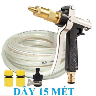  Bộ dây vòi xịt nước rửa xe, tưới cây . tăng áp 3 lần, loại 15m 206236 đầu đồng, cút,nối đen