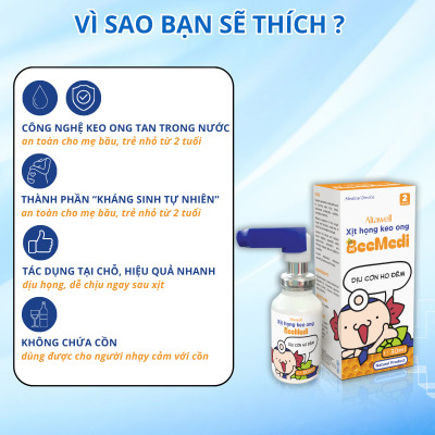 Xịt Họng Keo Ong Altawell BeeMedi, Giảm Ho Rát Họng, Loãng Đờm Cho Trẻ Từ 6 Tháng Tuổi