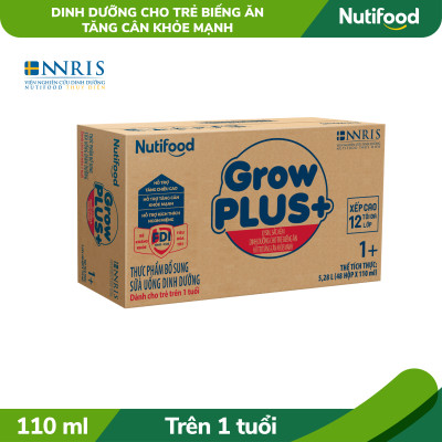 Thùng Sữa bột pha sẵn GrowPLUS+ Biếng ăn (XANH) cho trẻ tăng cân khoẻ mạnh 1+ (48 hộp x 110ml)