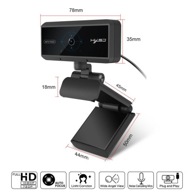 HXSJ S3 5 Million Pixels Auto Focus Webcam HD 1080P Video Call Web Camera Built-in Microphone with Privacy Cover for PC