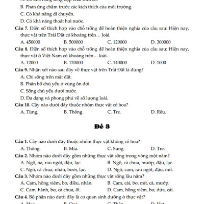 100 Đề Kiểm Tra Sinh Học 6