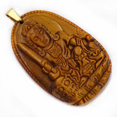 Mặt Phật Văn Thù Bồ Tát đá mắt hổ 3.8cm kèm hộp nhung