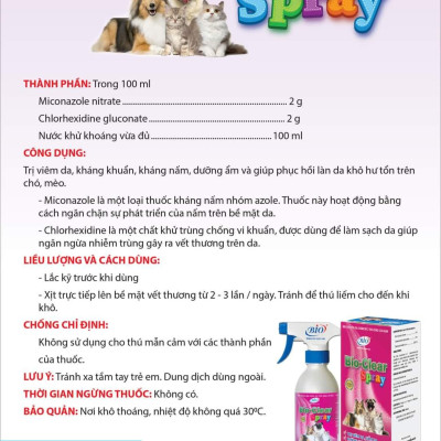 Chai xịt viêm da, nấm da chó mèo Bio Clear Spray (100ml)