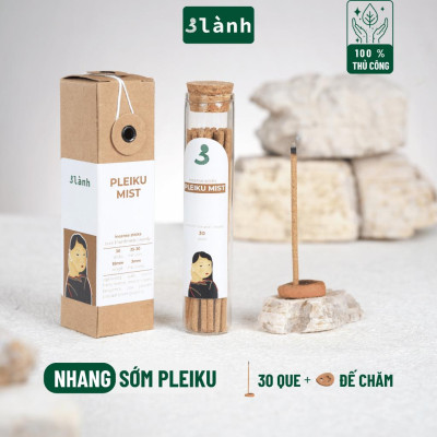 Nhang Thủ Công Sớm Pleiku 3 Lành Hộp 30 Que 100 % Tự Nhiên Tặng Kèm Đế Chăm Không Hóa Chất Xông Thơm