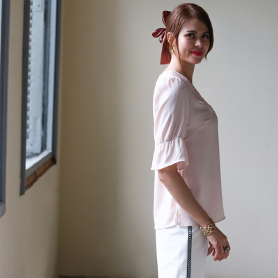 Áo Xếp Ly Áo Kiểu Thời trang thiết kế Hity TOP143 (Hồng Anh Đào)