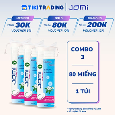 Combo 3 Bông Tẩy Trang Jomi (80 Miếng / Túi)