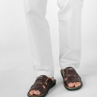 Dép nam quai ngang da bò SUNPOLO AQN005 phiên bản nâu