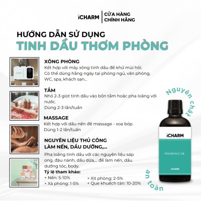 Tinh dầu xông phòng 500ml, 1 Lít - Tinh dầu thiên nhiên nguyên chất, đuổi muỗi iCHARM