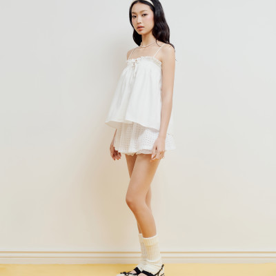 DOTTIE - Chân váy nhún quần bí - Trắng - S0272