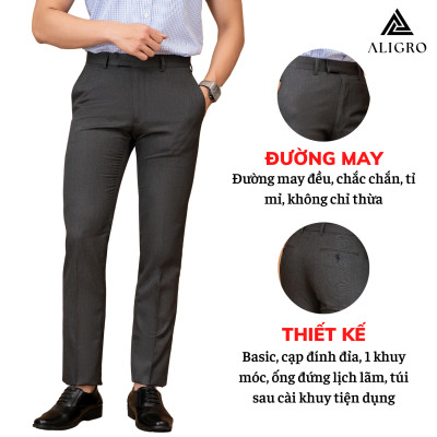 Quần âu nam ALIGRO thiết kế dáng quần ôm không ly, tôn dáng, màu ghi Algo8004