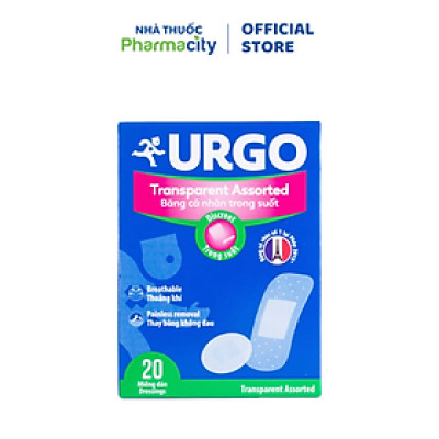 Băng cá nhân trong suốt URGO Transparent Assorted bảo vệ vết thương nhỏ 4 size (Hộp 20 miếng)