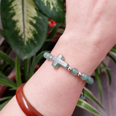 Vòng chuỗi mân côi đá thạch anh xanh thiên nhiên 