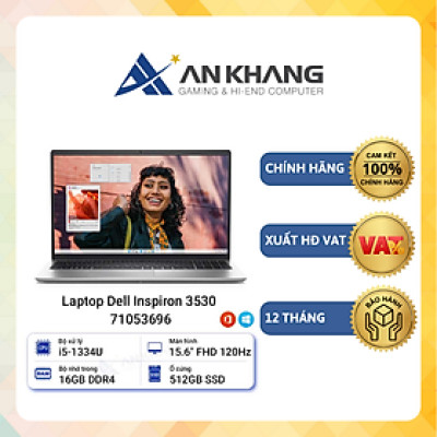 Dell Inspiron 3530  71053696( Core i5-1334U| 16GB| 512GB SSD| Intel Iris Xe Graphics| 15.6" FHD| Bạc (Platinum Silver)) - Hàng Chính Hãng- Bảo Hành 12 Tháng Tại Dell Việt Nam