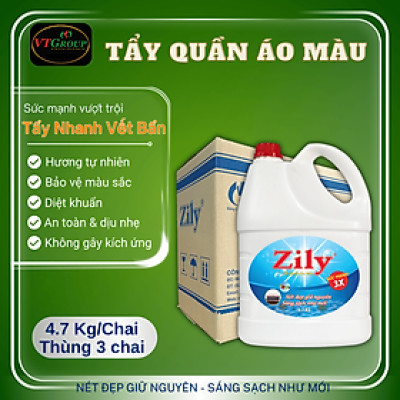 Nước Tẩy Quần Áo Màu Zily Chai 4.7Kg - 3 Chai / Thùng ( Tặng 1 Chai Nước Giặt KH 3.8Kg )