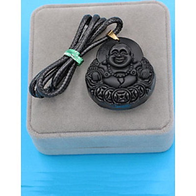 Dây chuyền mặt Phật Di Lặc - thạch anh đen 4.2cm DEPDLE11 - kèm hộp nhung 