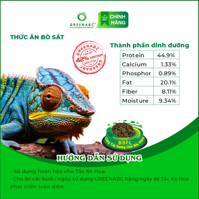 Thức ăn bò sát Tắc Kè Hoa GREENABC - Chameleon - Hàm lượng protein 44.9 giúp tăng trưởng nhanh, lên màu đẹp - Hộp 68g