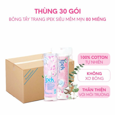 [ Tặng 5 miếng mặt nạ ] Combo 1 thùng bông tẩy trang Ipek 80 miếng (30 gói x 80)