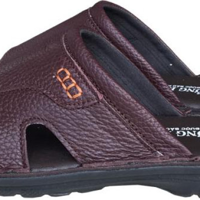 Dép nam Trường Hải quai ngang một bản màu nâu da bò thật mềm mại đê cao su chống mòn QN543