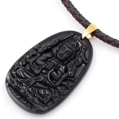 Dây chuyền mặt phật Thiên Thủ Thiên Nhãn thạch anh đen 5cm + dây da - phật bản mệnh tuổi Tý
