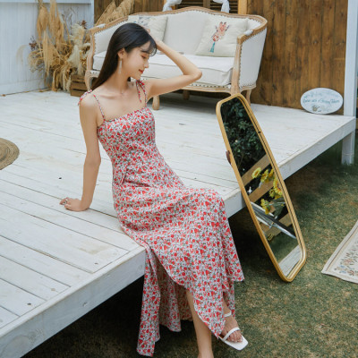 Đầm maxi xẻ tà dàng dài, họa tiết hoa nhí màu đẹp, chất voan tơ cao cấp, váy 2 kiểu mặc: 2 dây và vai trần | MX056