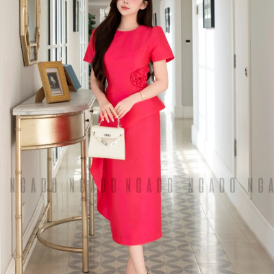 Đầm hồng sen tay loe NGADO , đầm bút chì , đầm dự tiệc , đầm công sở